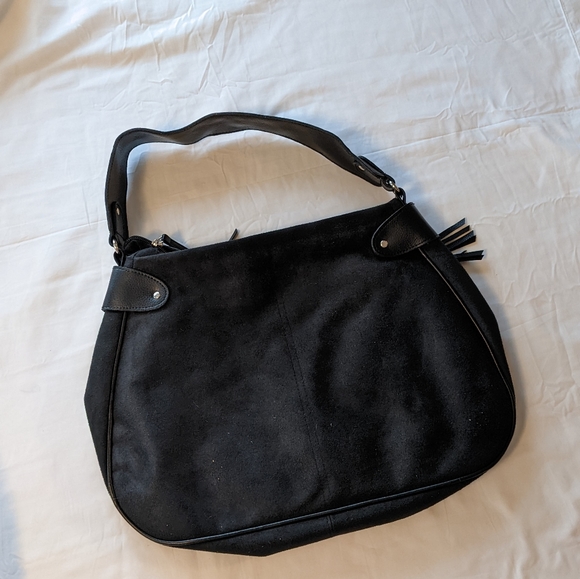 Large Suede Black Shoulder Purse - Picture 2 of 7